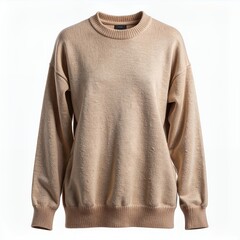 Beige knitted sweater with a relaxed fit on a clean white background