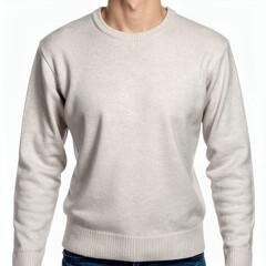 Neutral sweater on a torso against a white background showcases knitwear detail and style