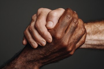 Fototapeta premium Diverse hands clasped together on dark isolated background