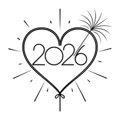 Party Sparkler Heart Line Art 2026