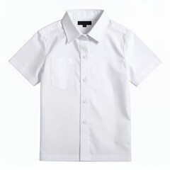 Crisp short sleeved white shirt on a pristine bright studio backdrop showing its design