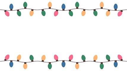 Festive colorful string lights border with copy space for holiday greetings and designs