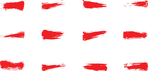  brushstroke and paintbrush template with splashes grunge. Vector set red brush stroke. Dirty artistic design elements. Grunge splatter, dirt stain, brush with drops blots. 