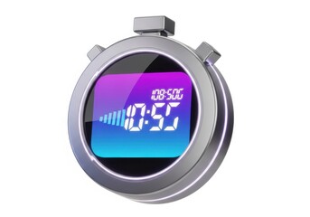 Modern digital timing device features a metallic housing and vibrant screen display
