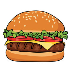 Hamburger with Lettuce Tomato Cheese and Bun