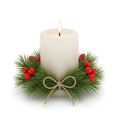 Christmas candle with pine and red berries