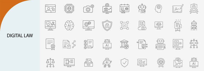 &ldquo;digital law icon set, minimal vector design for legal tech and cybersecurity&rdquo;