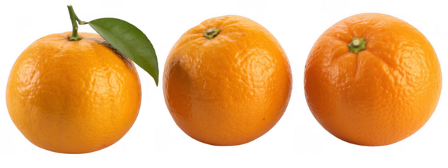 Three oranges with and without leaf fruit fresh isolated on a transparent background