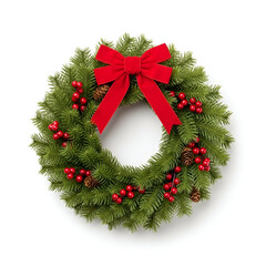 Traditional Christmas wreath with red bow
