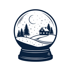 Snow Globe Village with Sleigh silhouette logo vector line art logo design © Hossain