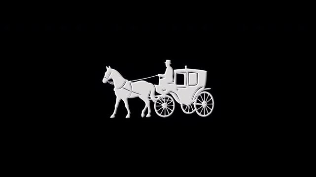 White horse carriage materializing and dematerializing on black background