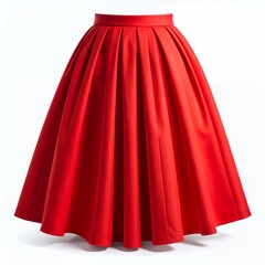 Elegant radiant red midi skirt gracefully displayed on a pristine white background