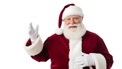 Cheerful Santa Claus in Red Suit Waving and Smiling on Black Background Christmas