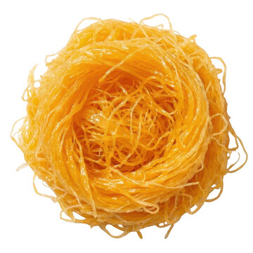 Delicate Yellow Thai Dessert Nest Made with Foi Thong Noodles, Artistic Presentation