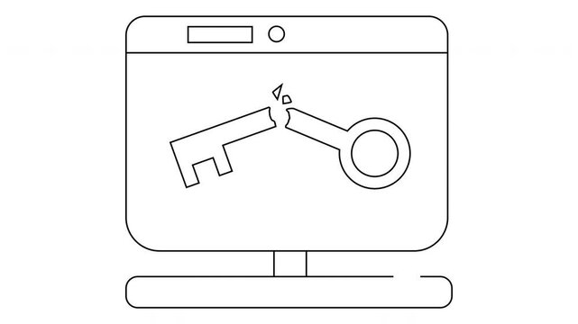 A computer monitor displays a broken key on its screen atop a simple curved stand
