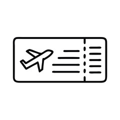 Stylized line art icon of an airplane ticket, signifying travel and journeys.