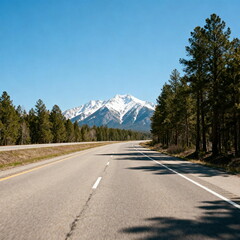 Scenic Road with Snow-Capped Mountains and Forests