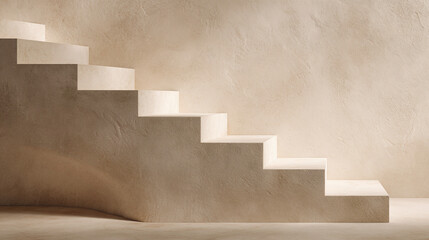 Naklejka premium A set of minimalist stone stairs leading upwards against a textured wall