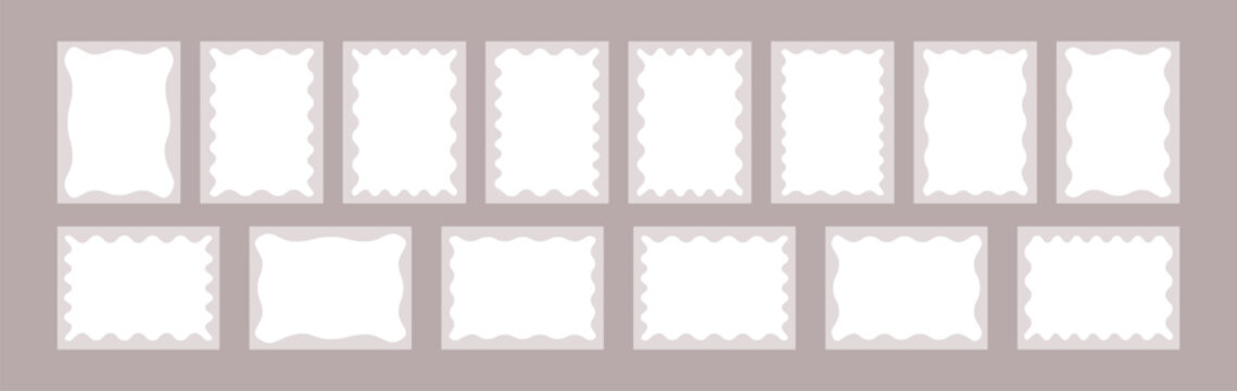 Zigzag frames edge white color silhouette scalloped scallop edge shape rectangle shape with with zigzag wavy edge.  Vector illustration.
