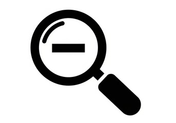 Solid black graphic icon depicting a magnifying glass with a minus sign inside signifies a zoom out function.