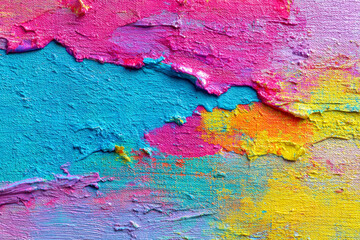 Obraz premium vibrant abstract impasto paint texture in bright pink blue and yellow