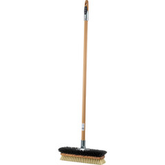 Sturdy wooden handled push broom with dense mixed bristles ideal for heavy duty sweeping tasks on rough surfaces