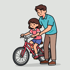 Fototapeta premium [Vector EPS]Father helping daughter learn to ride a bicycle