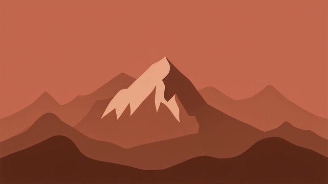 Animated mountain range landscape with a parallax scrolling effect. Minimalist flat design in a warm terracotta and brown color palette. Seamless loop background for motion graphics