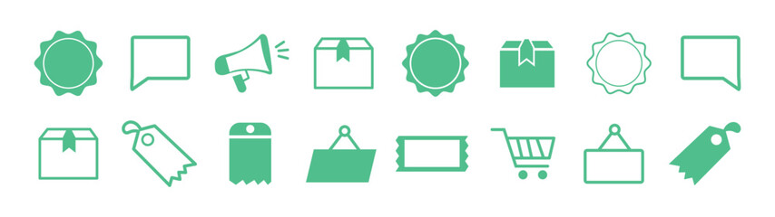 Set of Sale tags collection. Special offer, big sale, discount, best price, mega sale banner set. Green  sale tags and labels. Shopping stickers and badges vector mockup.