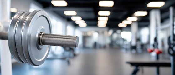 Modern gym interior features fitness equipment with a blurred background perfect for placing text in the center of the design