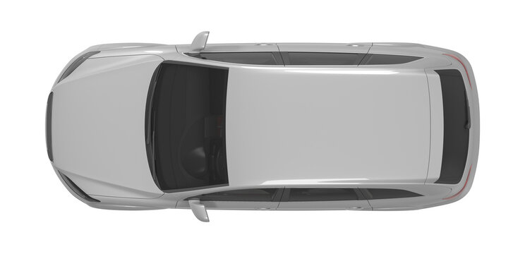 Top down view of silver SUV car for graphic design and web template, 3D rendering.