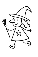 Cute cartoon witch  holding a magic wand wearing a playful costume
