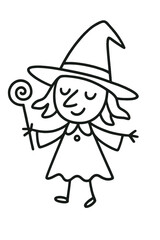 Cute cartoon witch little girl holding a magic wand 