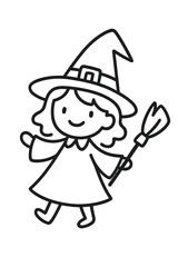 Cute cartoon a witch little girl wearing a hat and dress