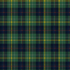 Traditional Scottish tartan plaid pattern. Green and navy blue woven fabric texture.