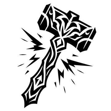 Lightning hammer silhouette vector design
