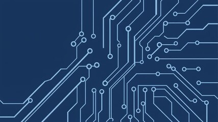 Futuristic circuit board animation on a dark blue background. Abstract technology concept showing electronic pathways and data processing for a modern digital presentation - Powered by Adobe