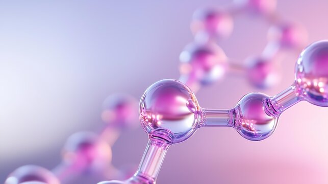 Abstract pink molecular structure on gradient background with spherical elements