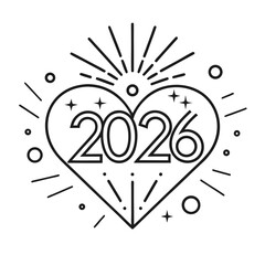 Firework Heart Line Art 2026