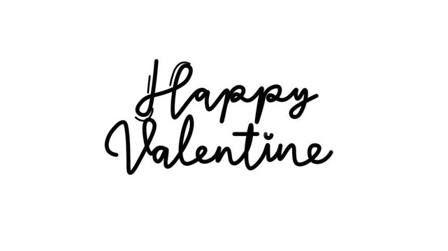 Happy Valentine One line continuous animated typography intro outro, hand drawn calligraphy monoline vintage text on background, animated Calligraphy lettering animation video 