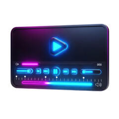 Modern music player interface with neon lights isolated on transparent background