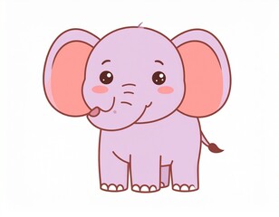 Naklejka premium Cute Elephant Line Art Illustration Set, Kawaii Animal Cartoon