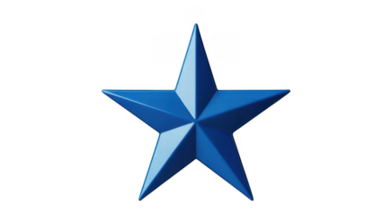 Blue star shape with five points isolated on a transparent background