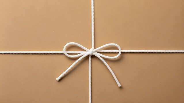 A clean white bow tied around a brown cardboard box in a simple and neat fashion