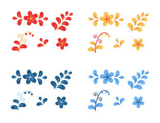 Set of abstract flowers and plants. Cartoon traditional Slavic pattern on white background.