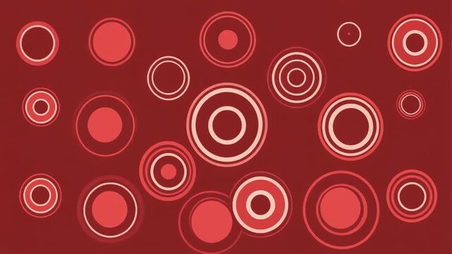 Abstract retro background with animated concentric circles in a groovy seventies style. Looping motion graphic pattern with a warm red and pink monochromatic color scheme
