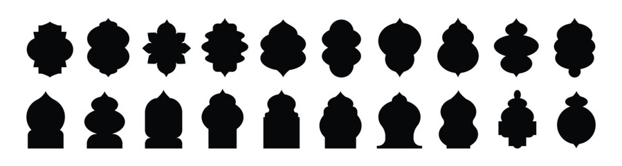 Arabic Muslim architecture design elements, Ramadan frames. Ramadan traditional door, arabesque ornament, Islam window. Traditional, oriental design. 