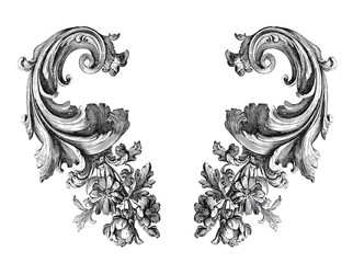 vintage swirl ornament engraved illustration isolated on white background