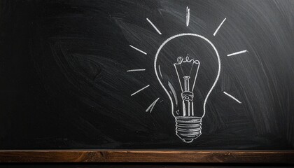 Chalk drawing of light bulb with fist inside on blackboard, radiating lines symbolizing empowered ideas and strength.