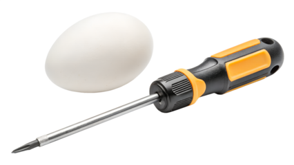 screwdriver and an egg isolated on transparent background